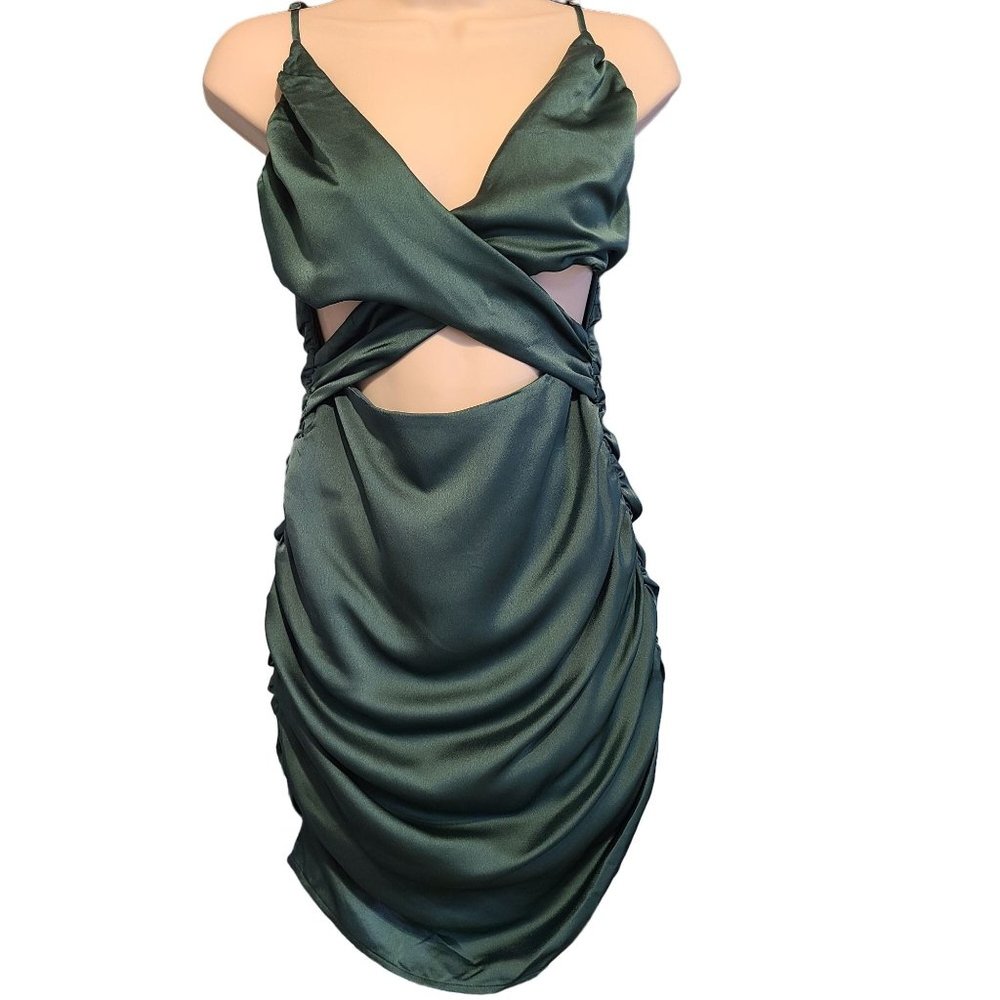 Wild Fable Womens Dress Green Size XL Sleeveless Mini Bodycon Satin Ruched